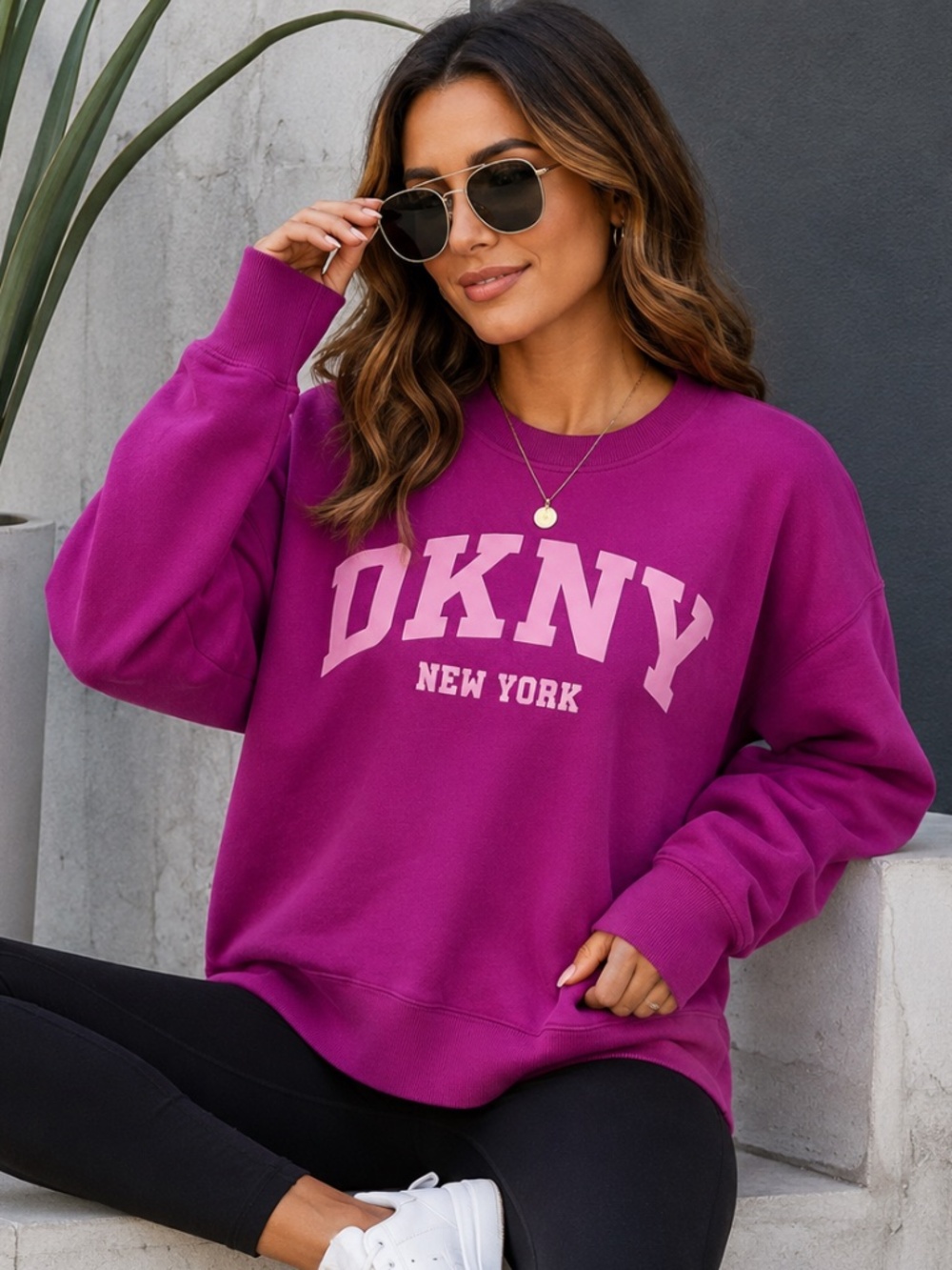 DKNY Sport Logo Sweatshirt Fuchsia Pink Size XL NWT